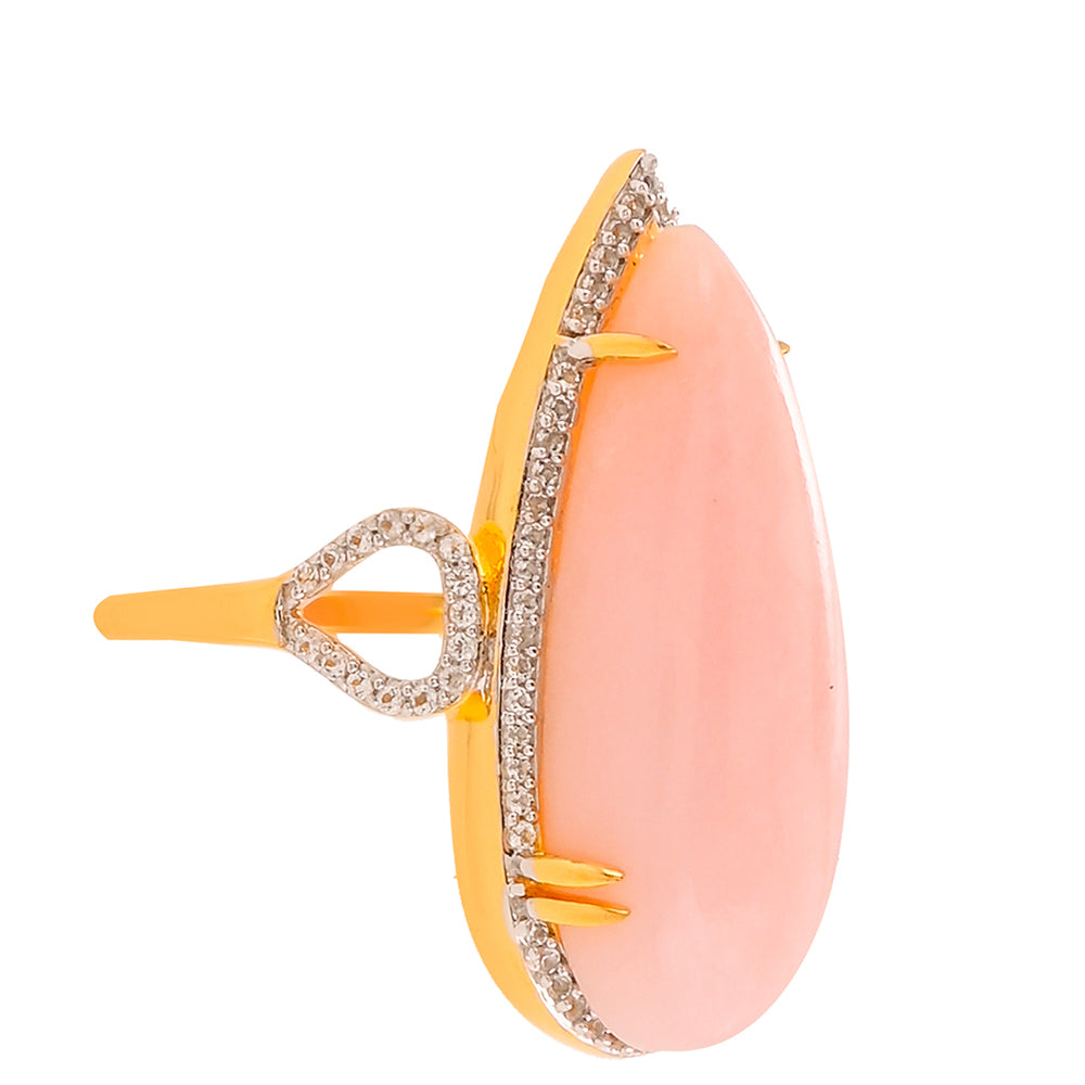 Goldplattierter Silberring mit rosafarbenem Opal und weißem Topas 2 