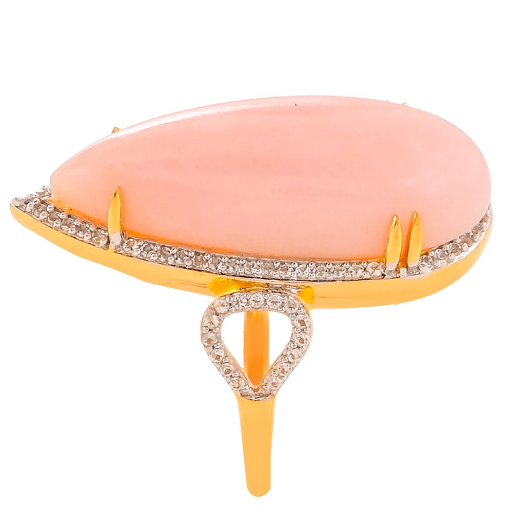 Goldplattierter Silberring mit rosafarbenem Opal und weißem Topas 3 