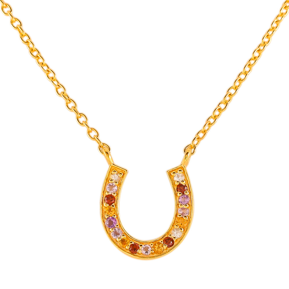 Goldplattierte Silberhalskette mit Granat und Amethyst