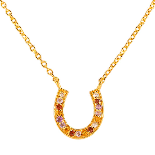 Goldplattierte Silberhalskette mit Granat und Amethyst