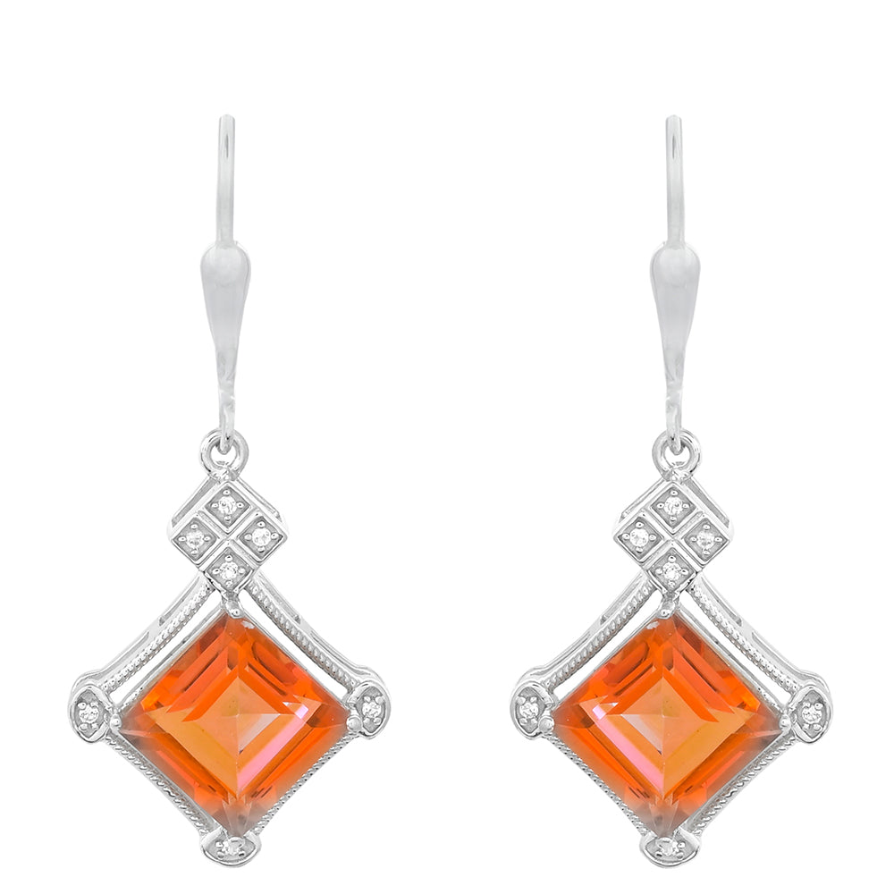 Silberohrringe mit Padparadscha Quarz und weißem Topas