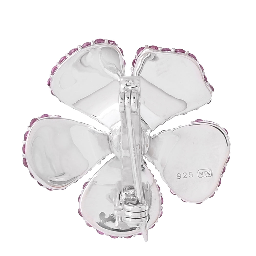 Silberbrosche mit Rhodolith Granat und weißem Topas 3 