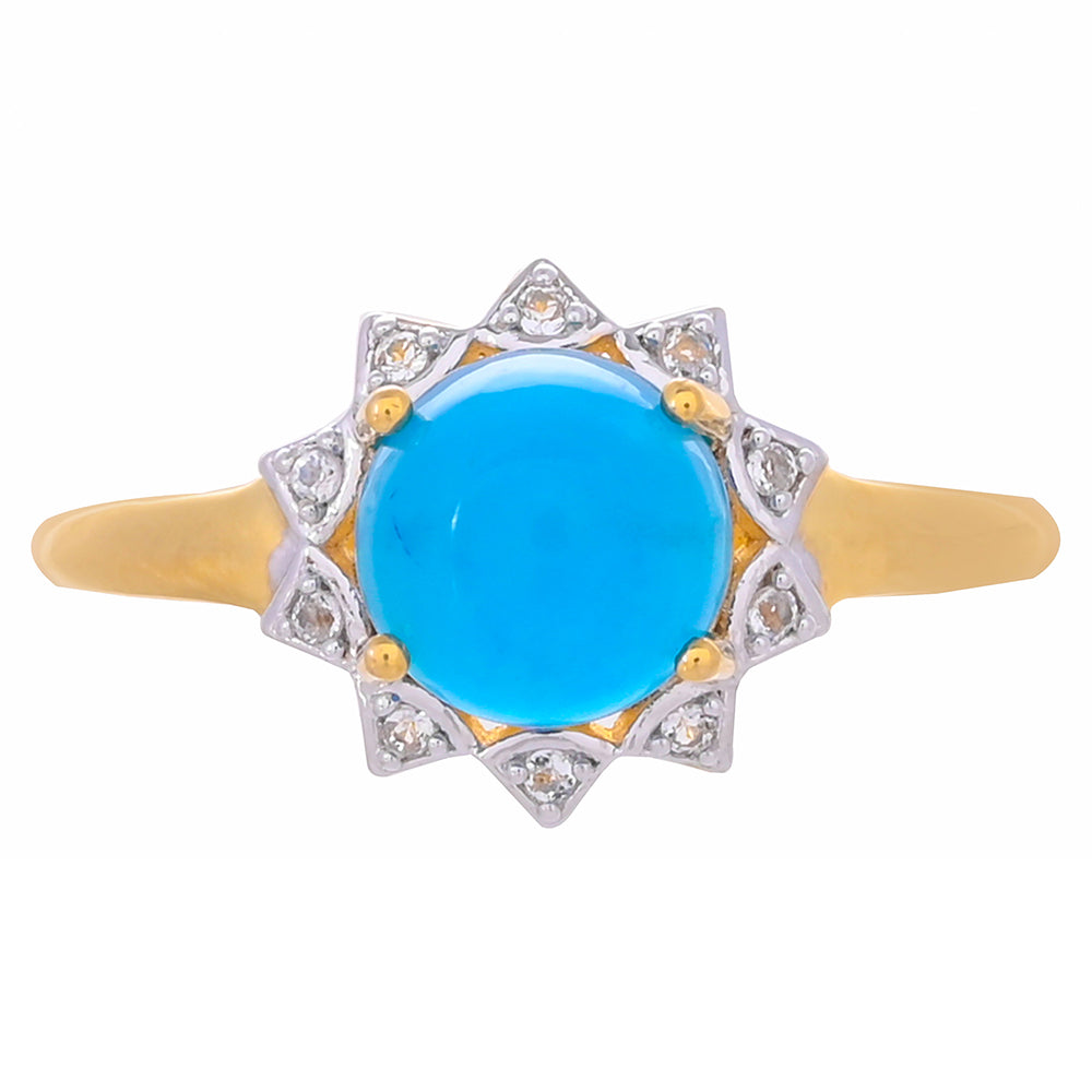 Goldplattierter Silberring mit blauem Opal aus Paraiba und weißem Topas 1 