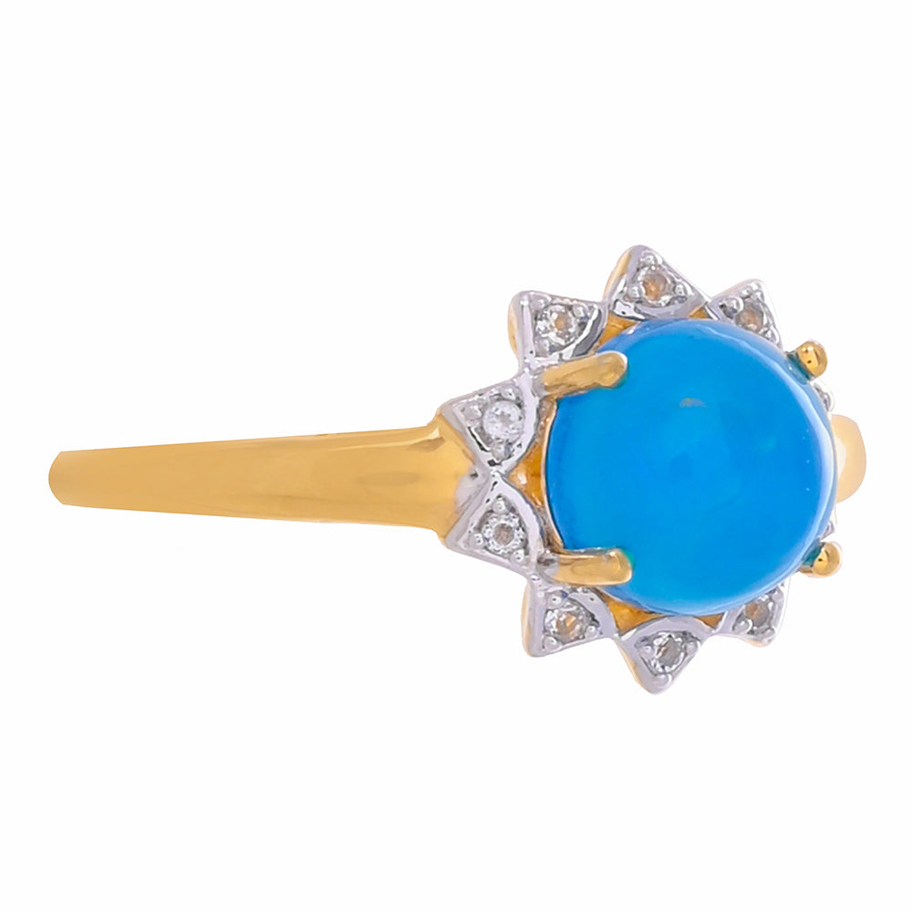 Goldplattierter Silberring mit blauem Opal aus Paraiba und weißem Topas