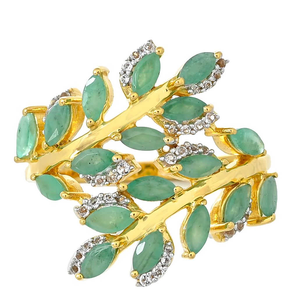 Goldplattierter Silberring mit brasilianischem Smaragd und weißem Topas 1 