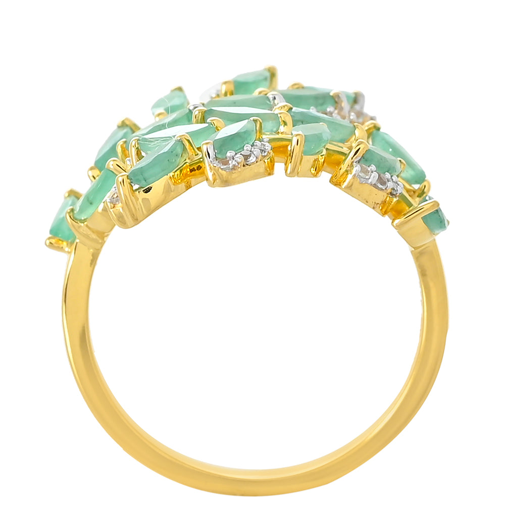 Goldplattierter Silberring mit brasilianischem Smaragd und weißem Topas 4 