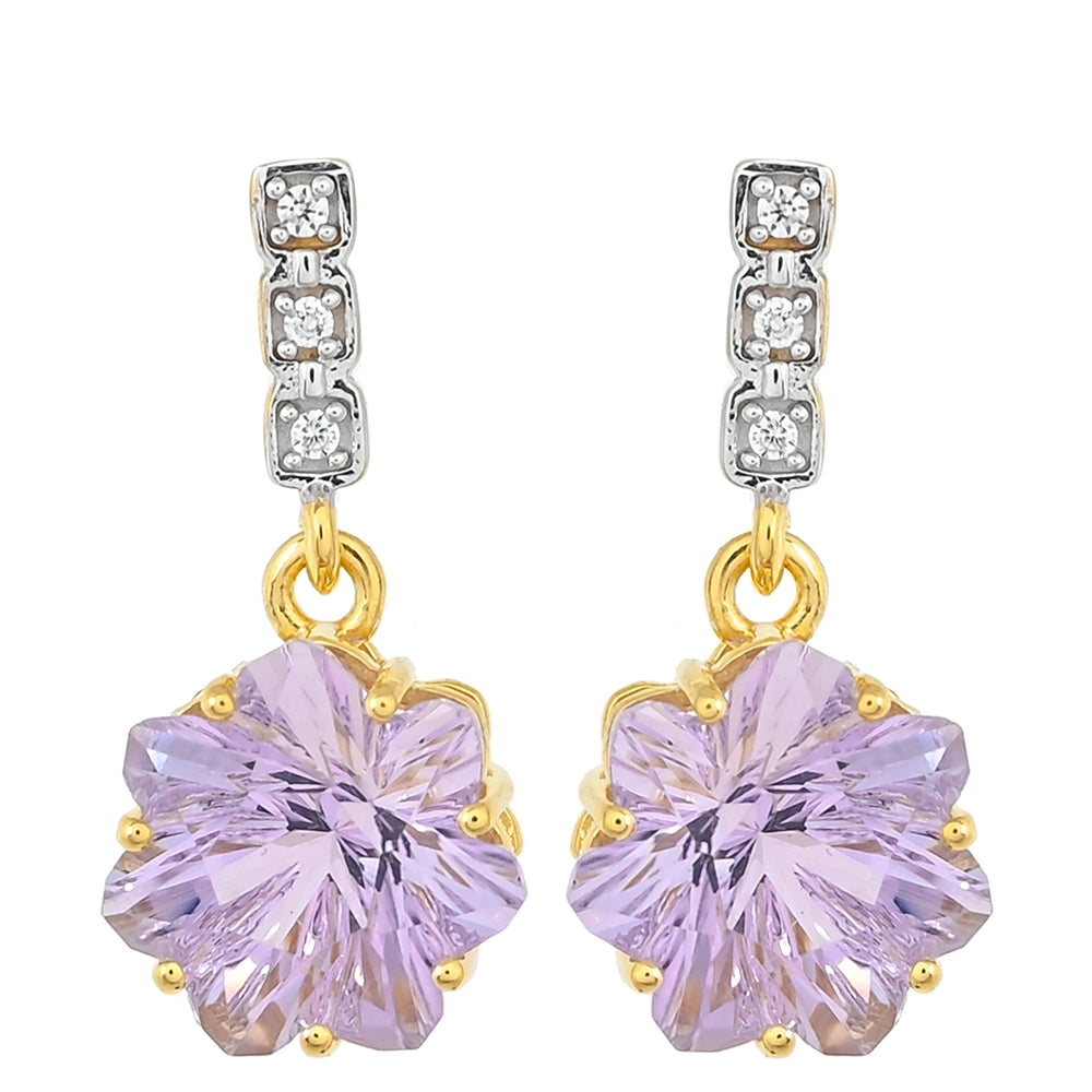 Goldplattierte Silberohrringe mit rosafarbenem Amethyst und natürlichem Zirkon 1 