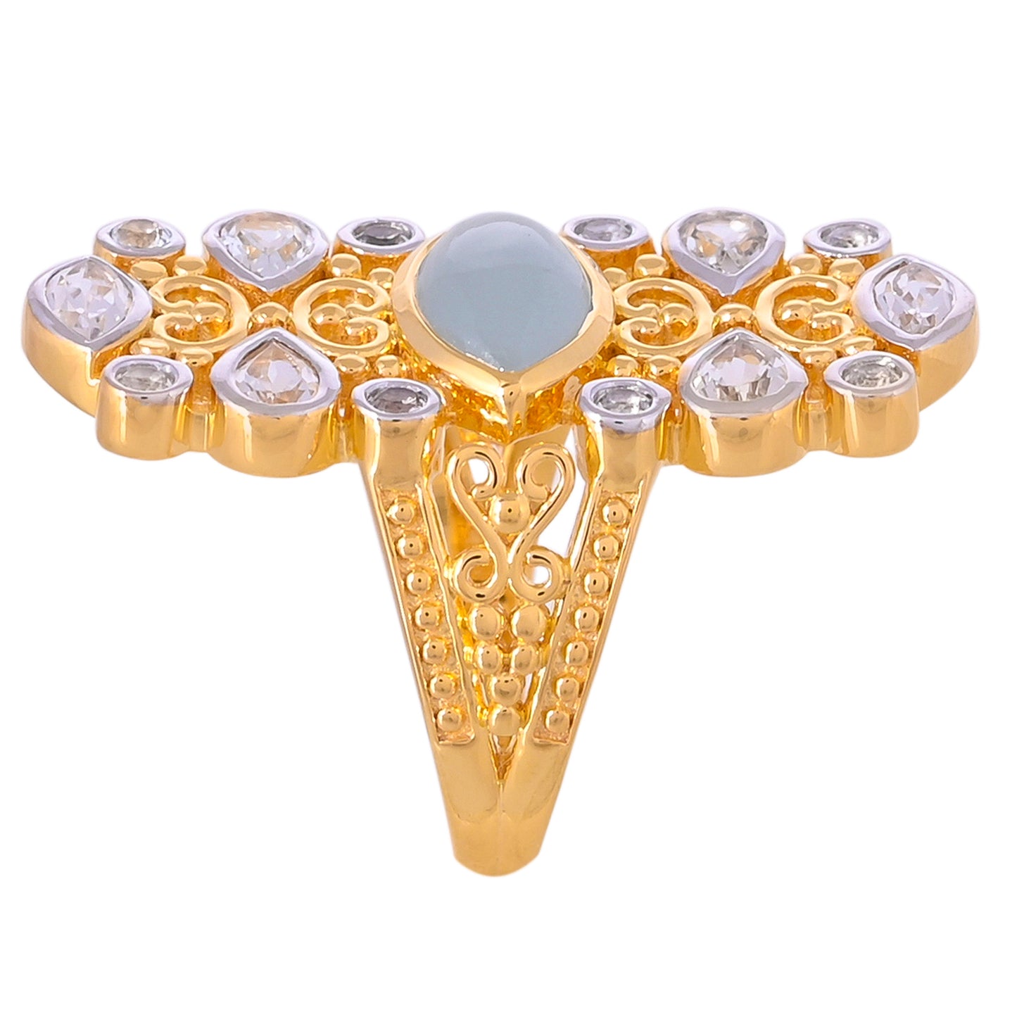 Goldplattierter Silberring mit Aquamarin und weißem Topas