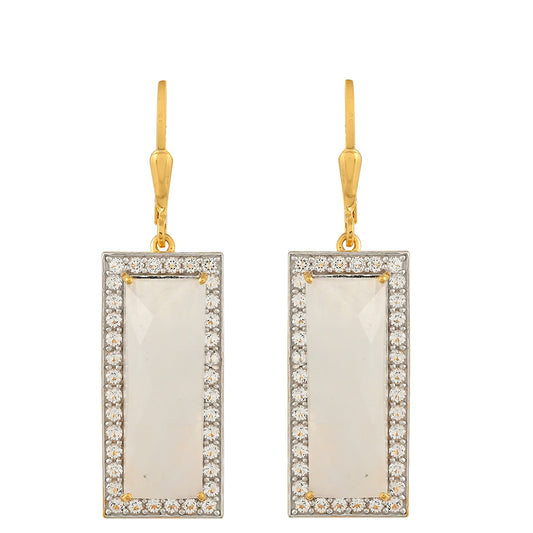 Goldplattierte Silberohrringe mit Regenbogenmondstein und weißem Topas