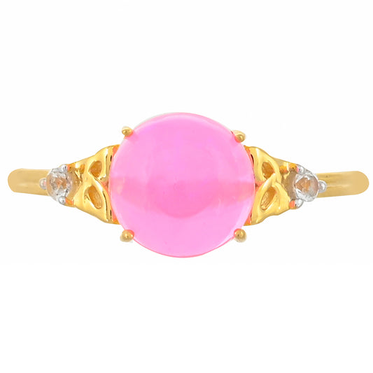 Goldplattierter Silberring mit äthiopischem neon pink Opal und weißem Topas