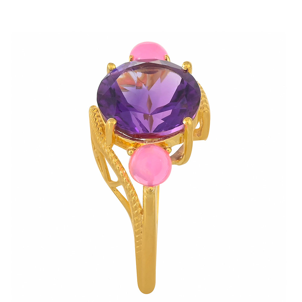 Goldplattierter Silberring mit marokkanischem Amethyst und äthiopischem neon pink Opal