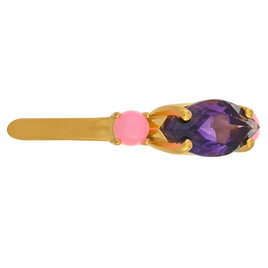 Goldplattierter Silberring mit marokkanischem Amethyst und äthiopischem neon pink Opal