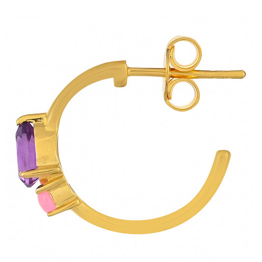 Goldplattierte Silberohrringe mit marokkanischem Amethyst und äthiopischem neon pink Opal