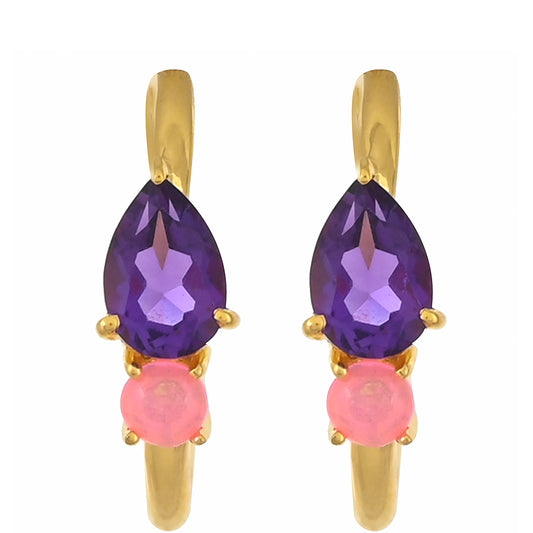 Goldplattierte Silberohrringe mit marokkanischem Amethyst und äthiopischem neon pink Opal