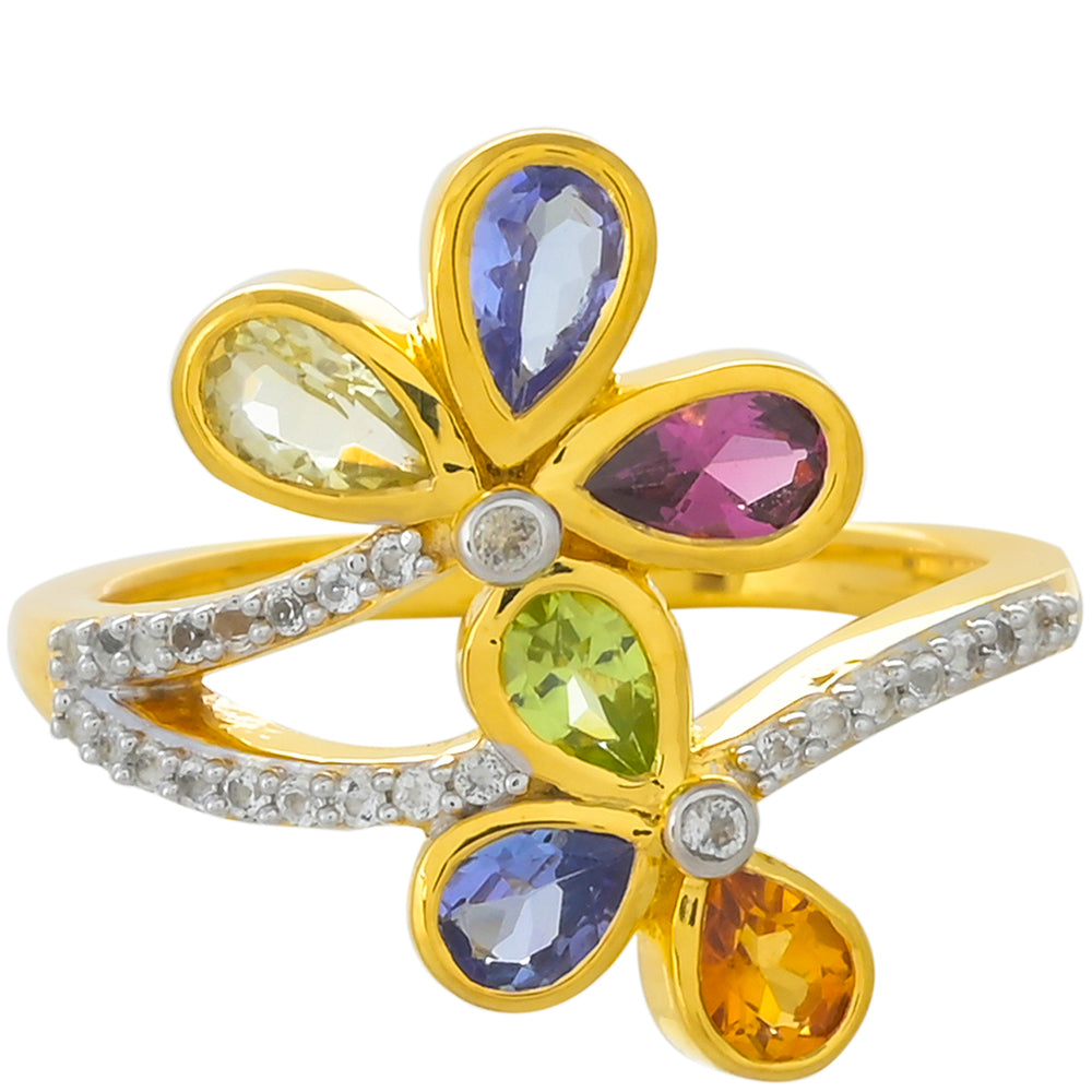 Goldplattierter Silberring mit Tansanit und Rhodolith Granat 1 