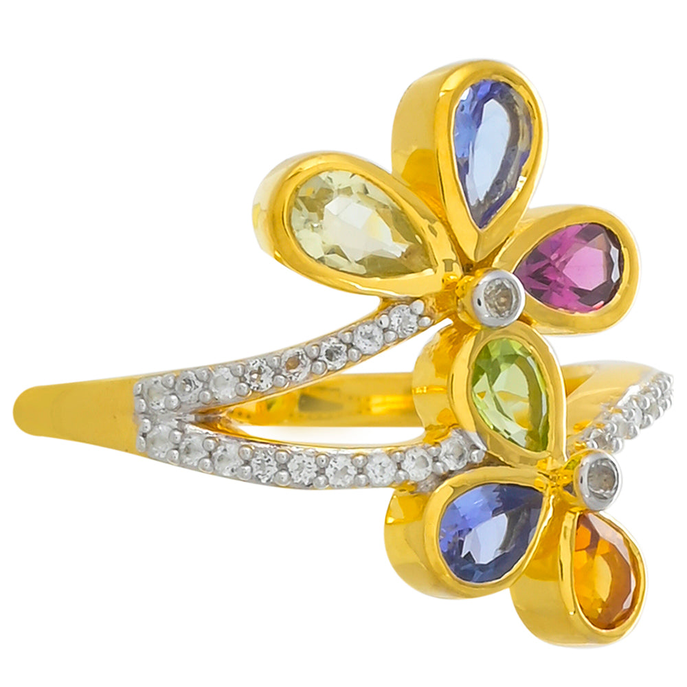 Goldplattierter Silberring mit Tansanit und Rhodolith Granat 2 