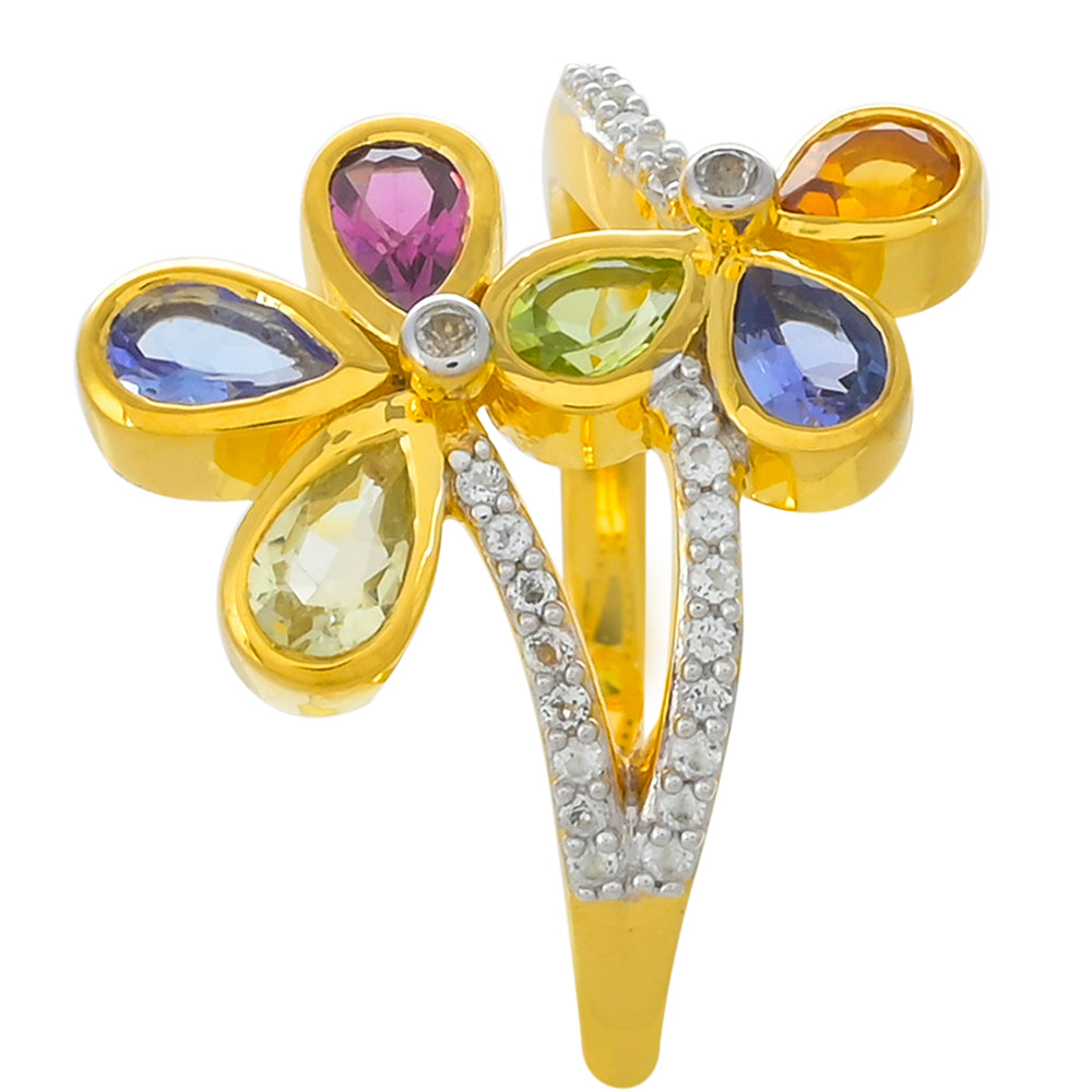 Goldplattierter Silberring mit Tansanit und Rhodolith Granat