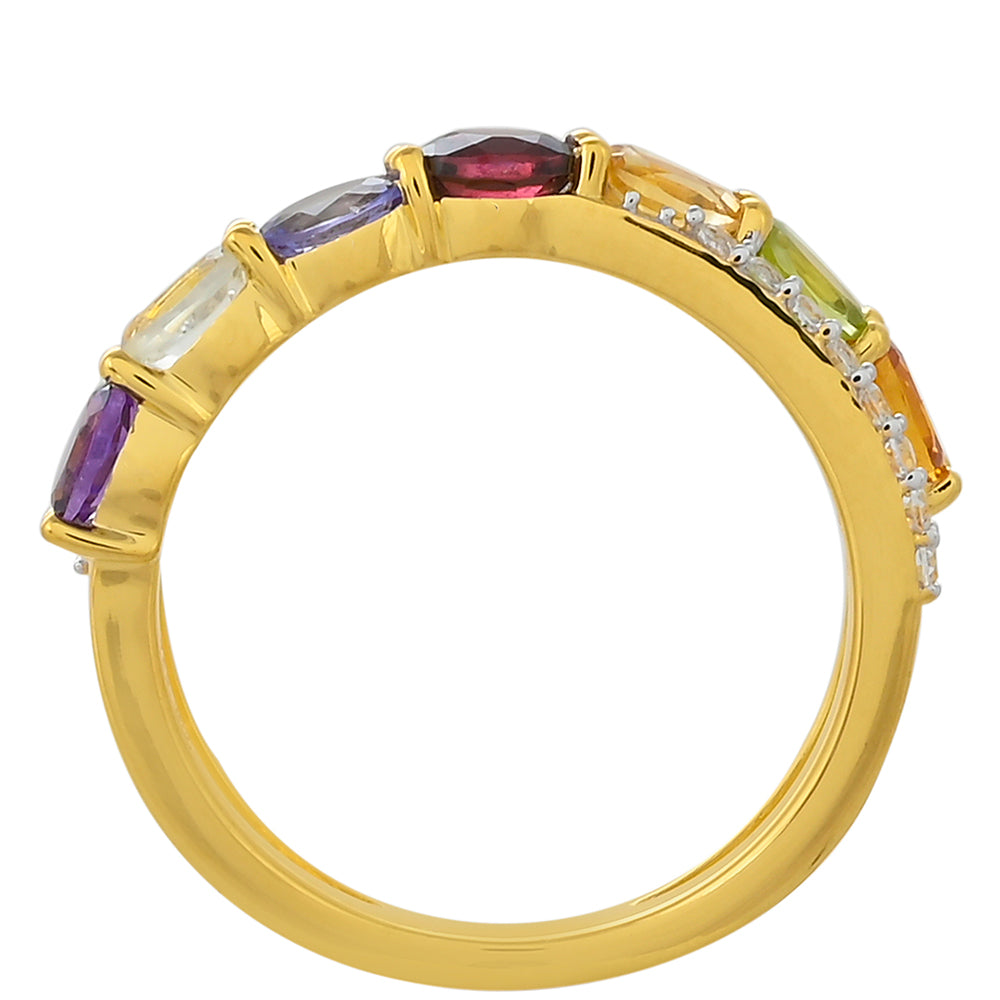 Goldplattierter Silberring mit Tansanit und Rhodolith Granat