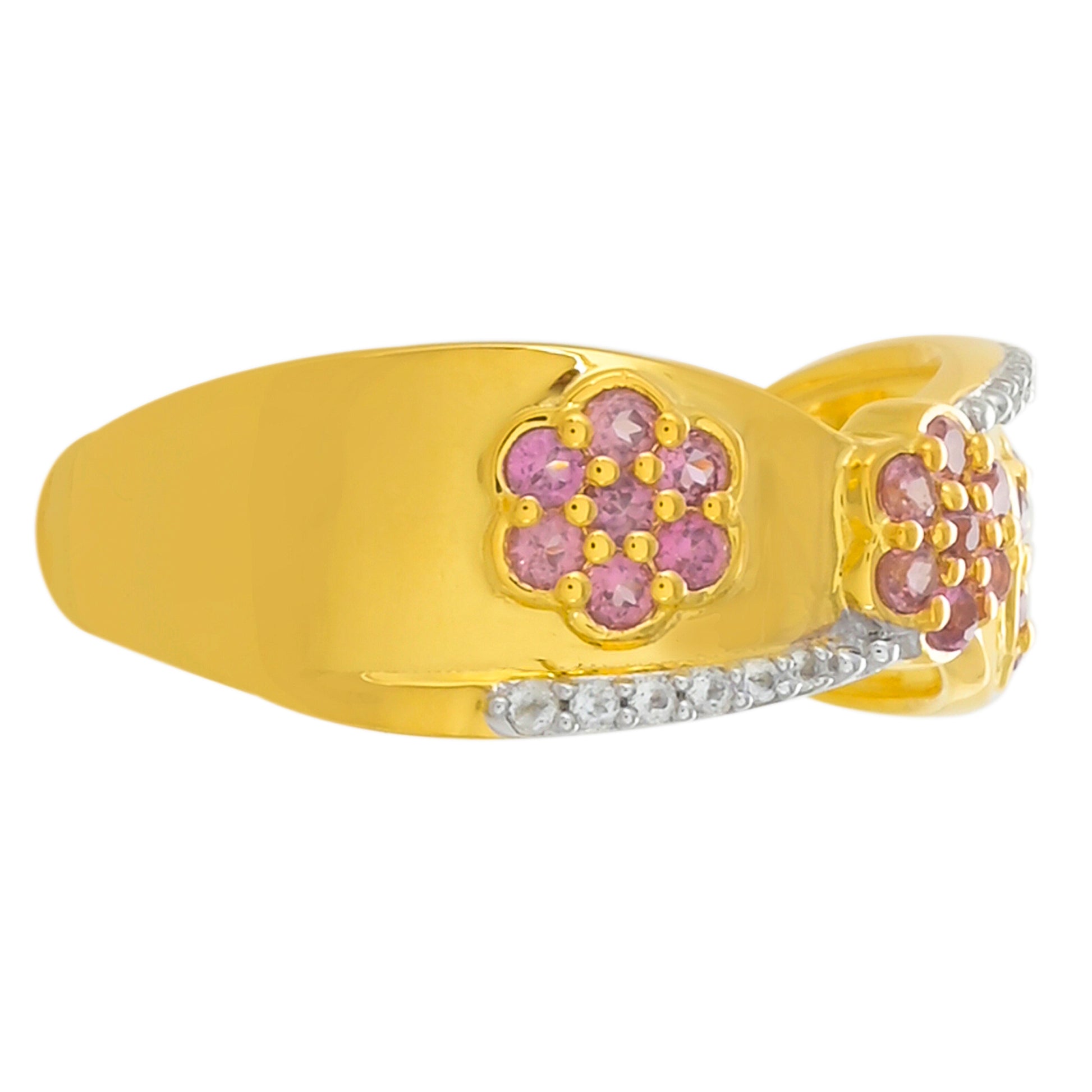 Goldplattierter Silberring mit Rhodolith Granat und weißem Topas 2 