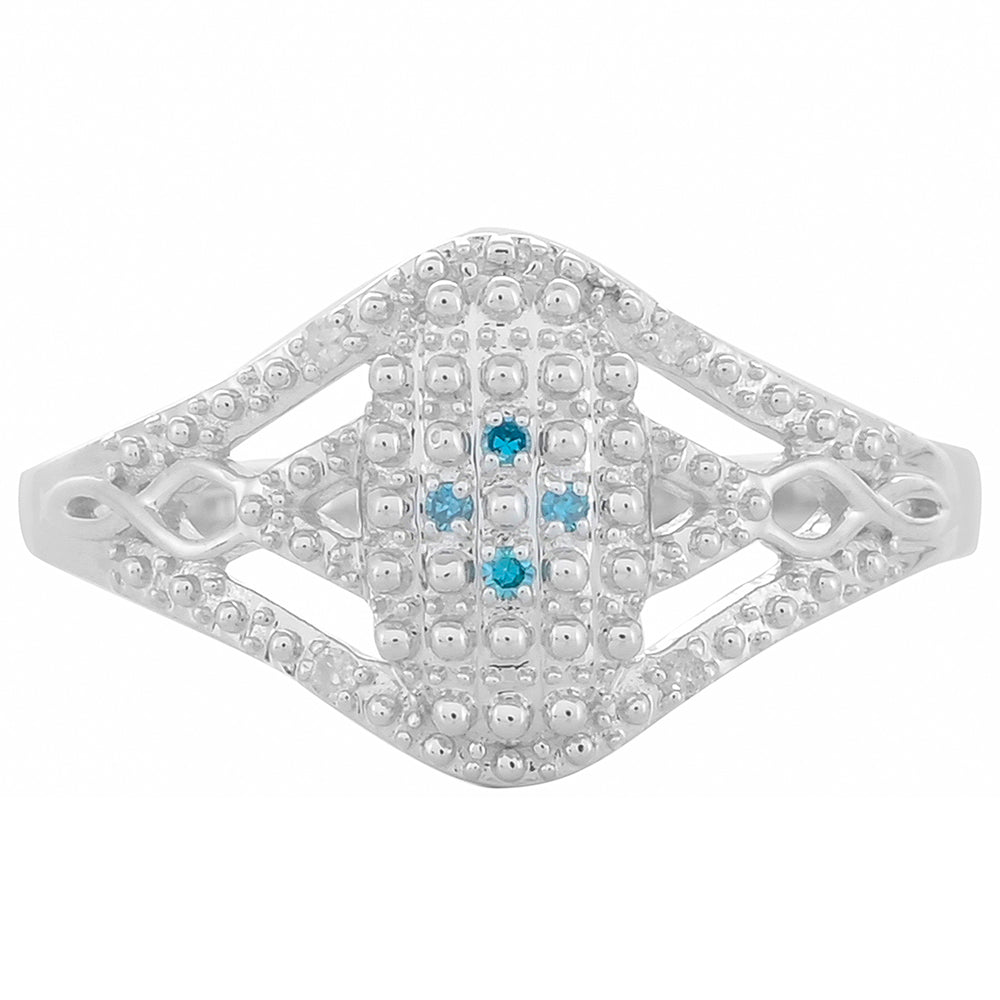 Silberring mit blauem Diamant und weißem Diamant
