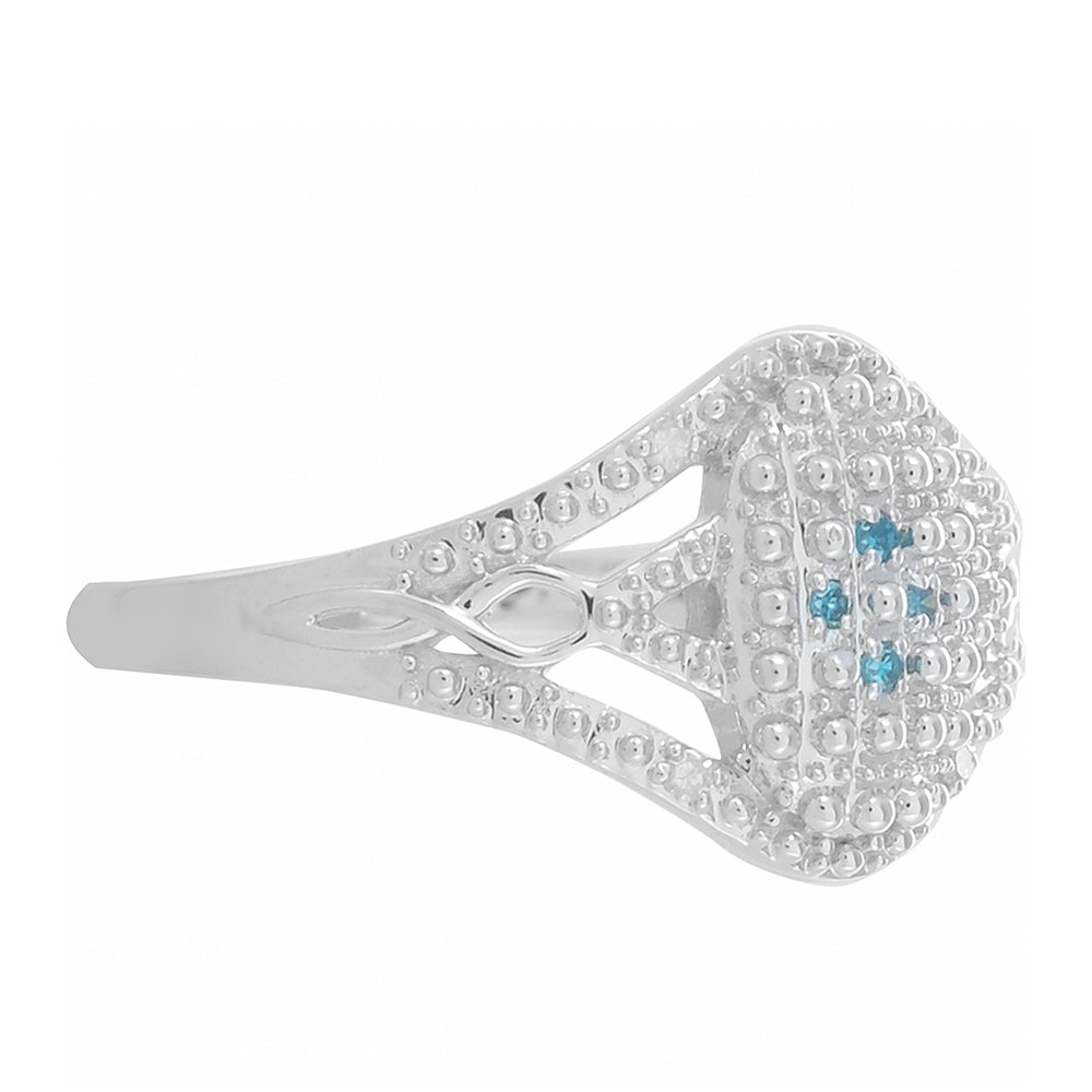 Silberring mit blauem Diamant und weißem Diamant
