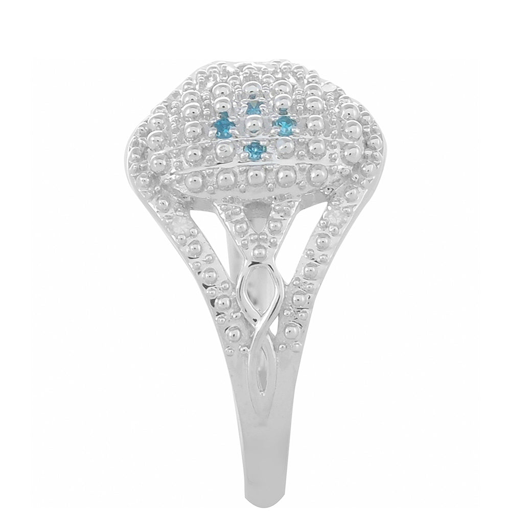 Silberring mit blauem Diamant und weißem Diamant