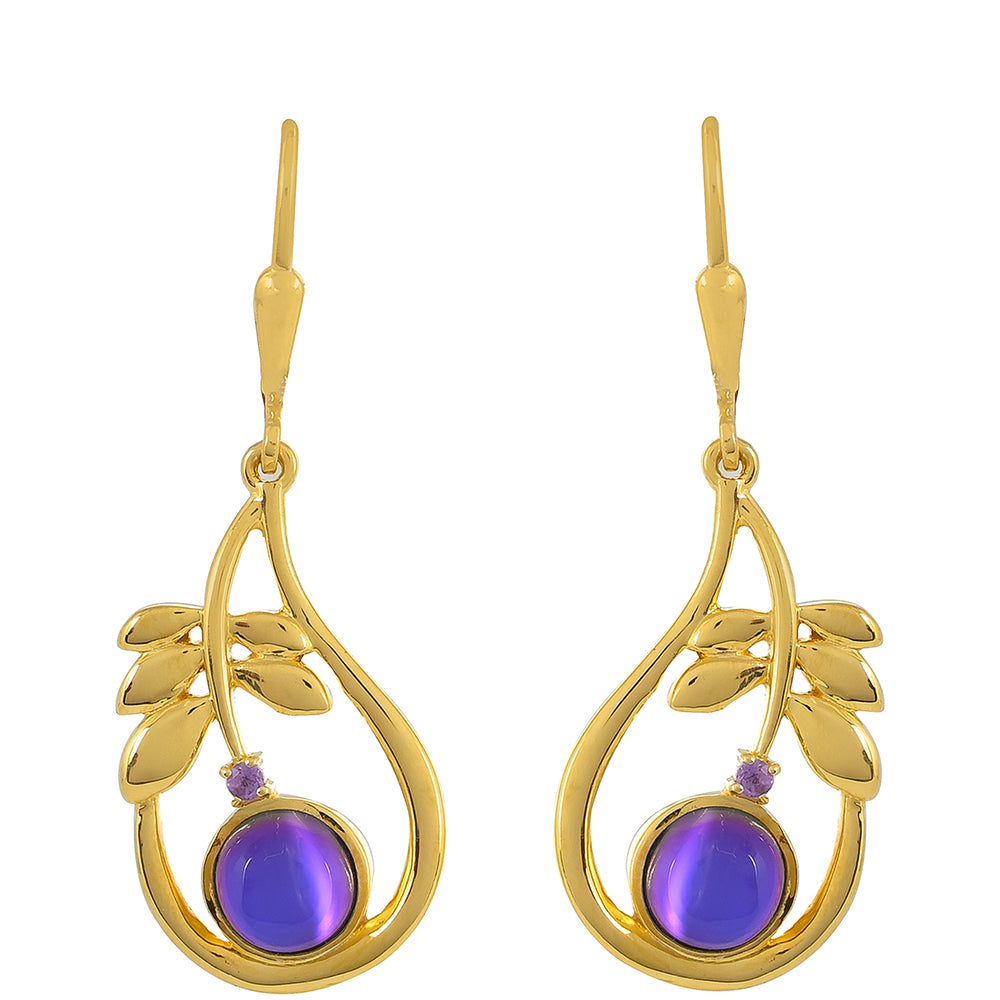 Goldplattierte Silberohrringe mit lila Mondstein und brasilianischem Amethyst