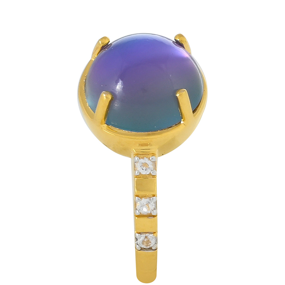 Goldplattierter Silberring mit lila Mondstein und weißem Topas 2 