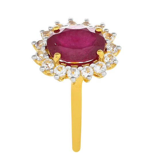 Goldplattierter Silberring mit Thai Rubin und weißem Topas