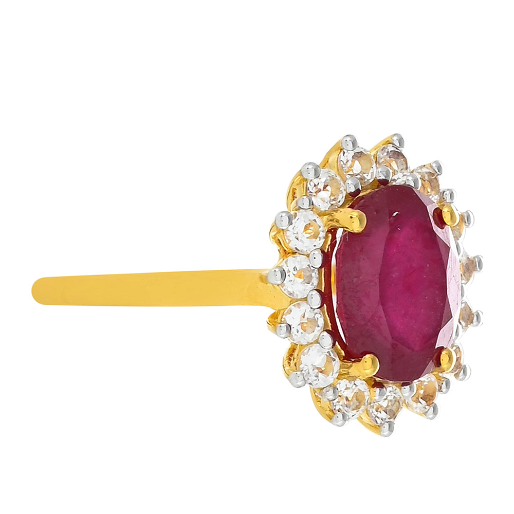 Goldplattierter Silberring mit Thai Rubin und weißem Topas