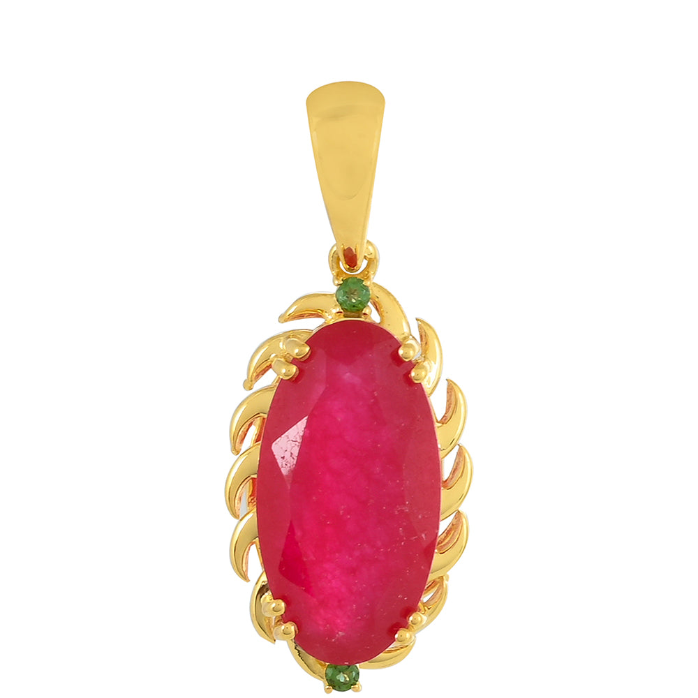 Goldplattierter Silberanhänger mit rosafarbenem Quarz und farngrünem Topas 1 