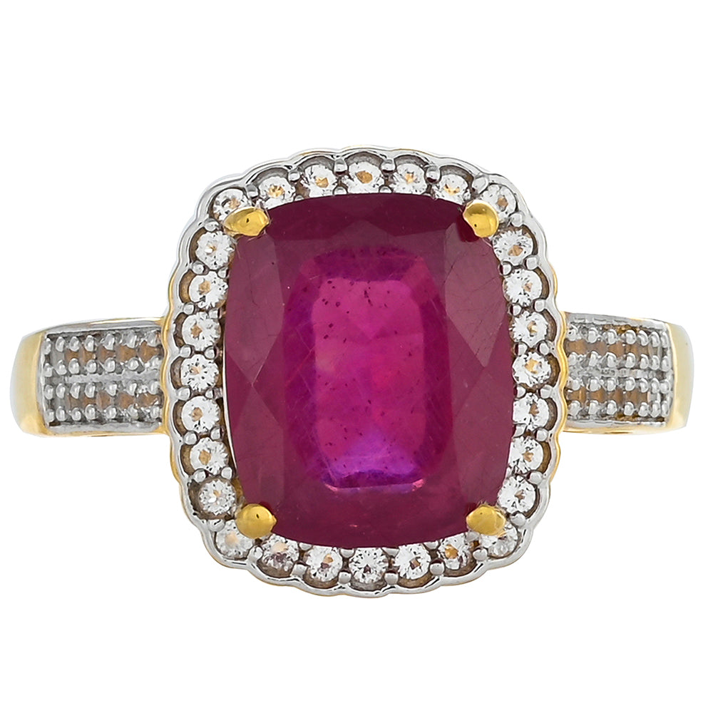 Goldplattierter Silberring mit Thai Rubin und weißem Topas 1 