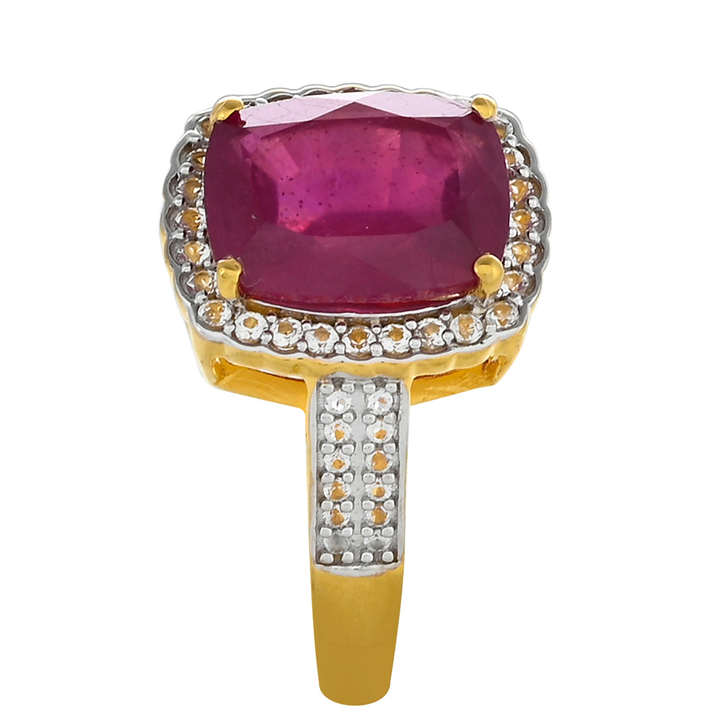 Goldplattierter Silberring mit Thai Rubin und weißem Topas 2 