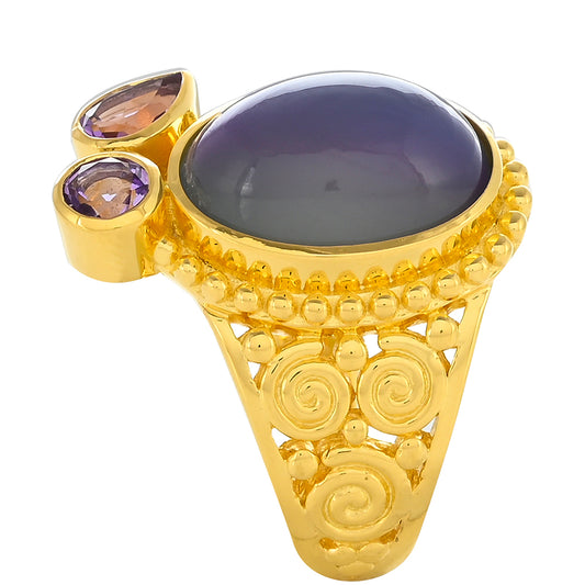 Goldplattierter Silberring mit lila Mondstein und marokkanischem Amethyst