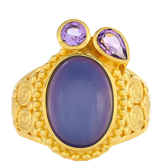 Goldplattierter Silberring mit lila Mondstein und marokkanischem Amethyst