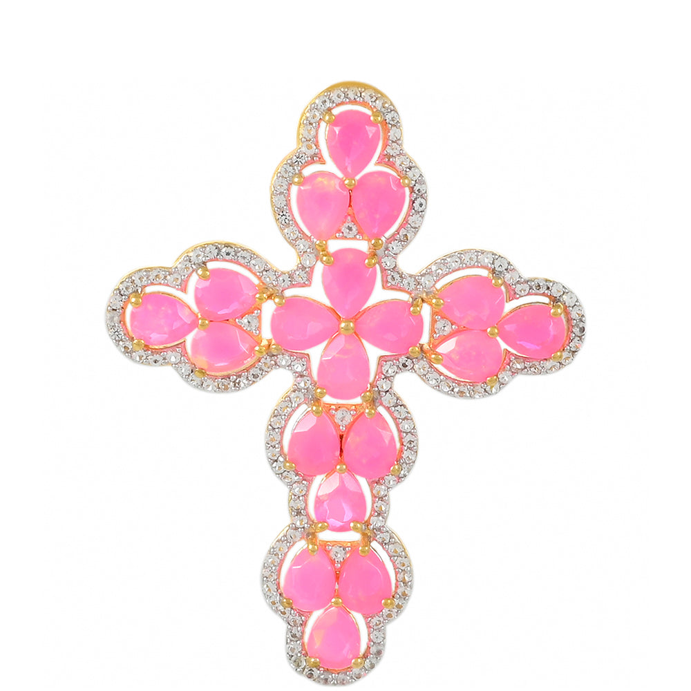 Goldplattierter Silberanhänger mit äthiopischem neon pink Opal und weißem Topas 1 