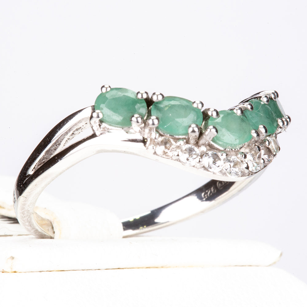 Silberring mit brasilianischem Smaragd und weißem Zirkon 2 