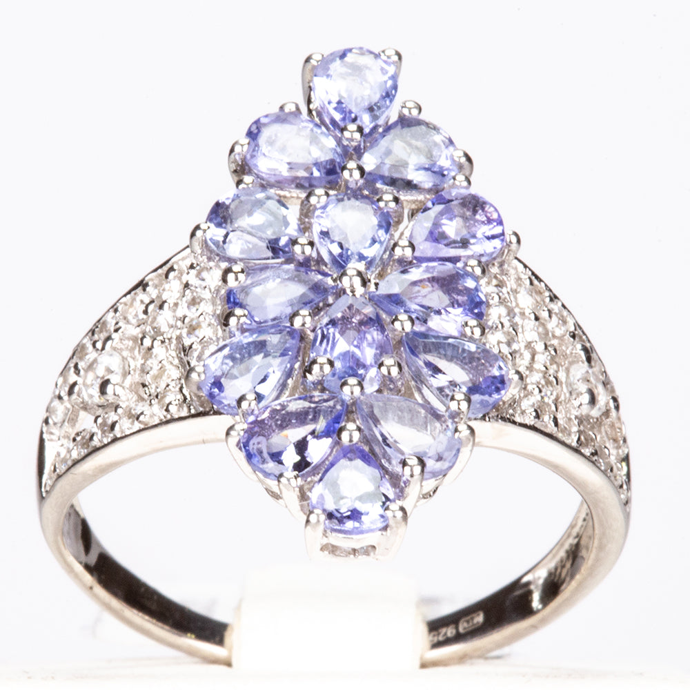 Silberring mit Tansanit und weißem Zirkon 1 