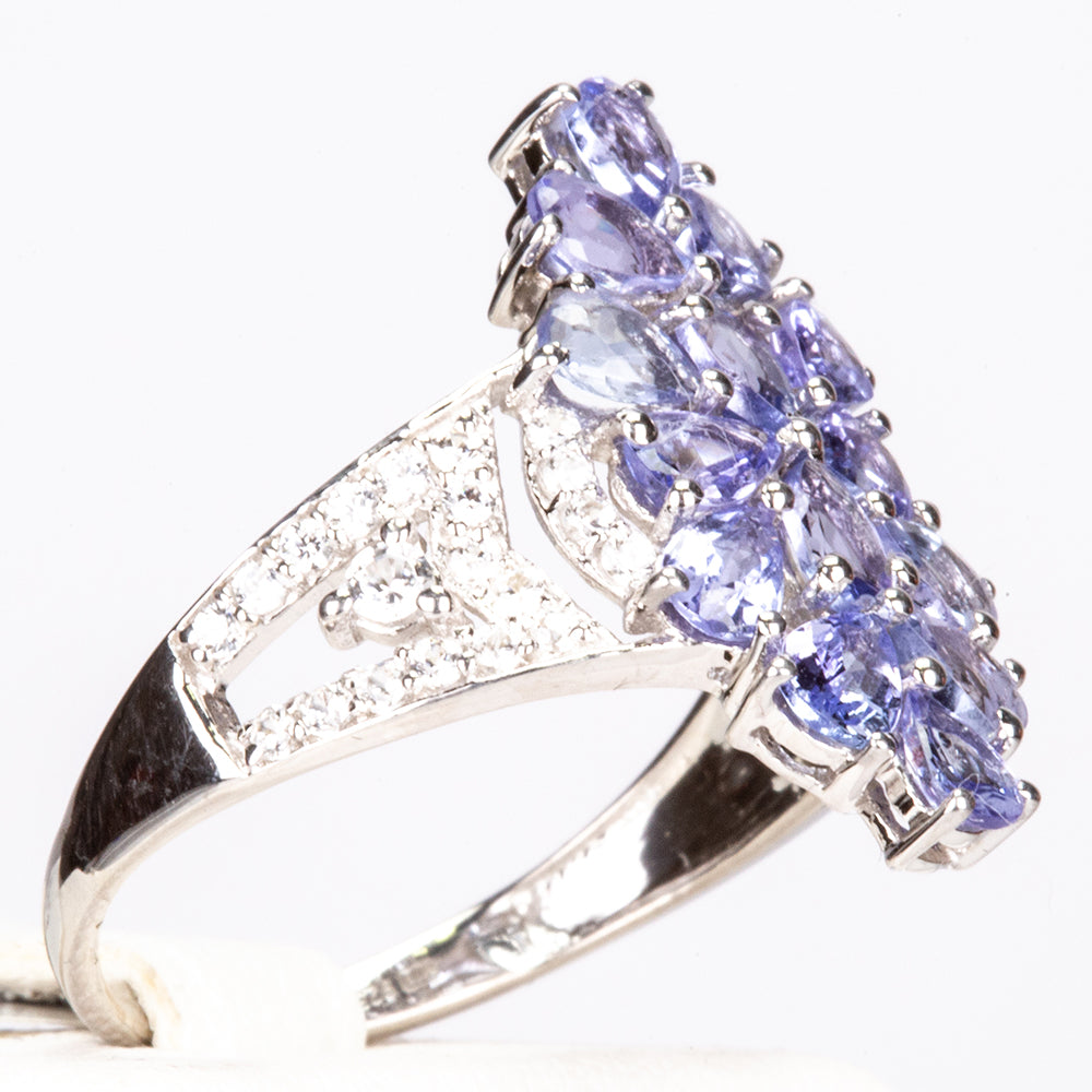 Silberring mit Tansanit und weißem Zirkon 2 