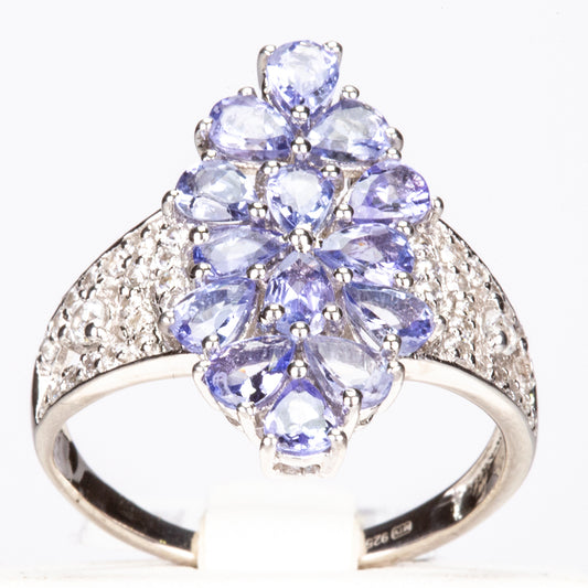 Silberring mit Tansanit und weißem Zirkon