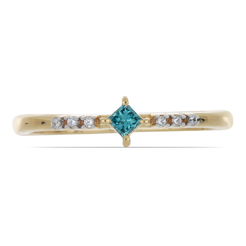 Goldplattierter Silberring mit blauem Diamant und natürlichem weißem Zirkon