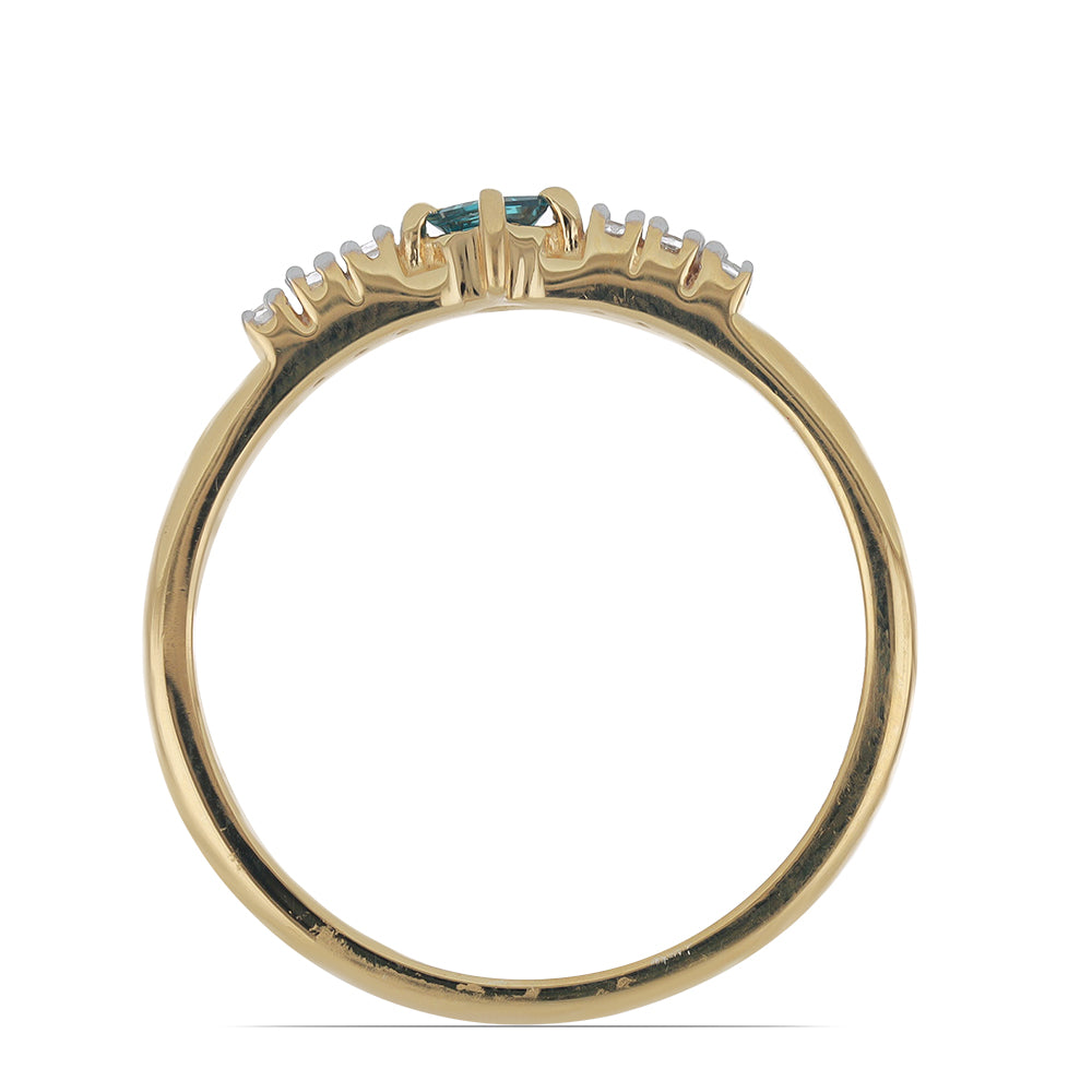 Goldplattierter Silberring mit blauem Diamant und natürlichem weißem Zirkon