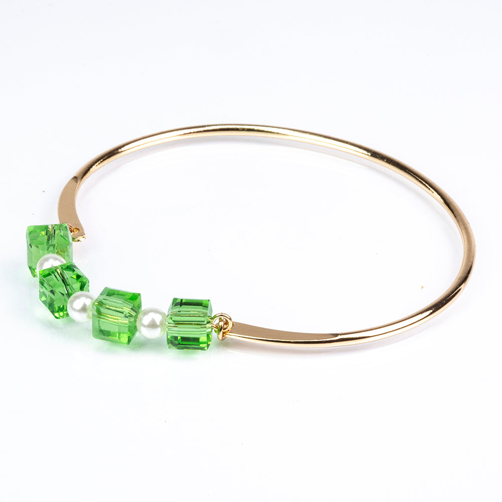 Schmuckgarnitur aus aus goldplattierter Legierung mit Emaille und grünem Emporia® Kristall 4 