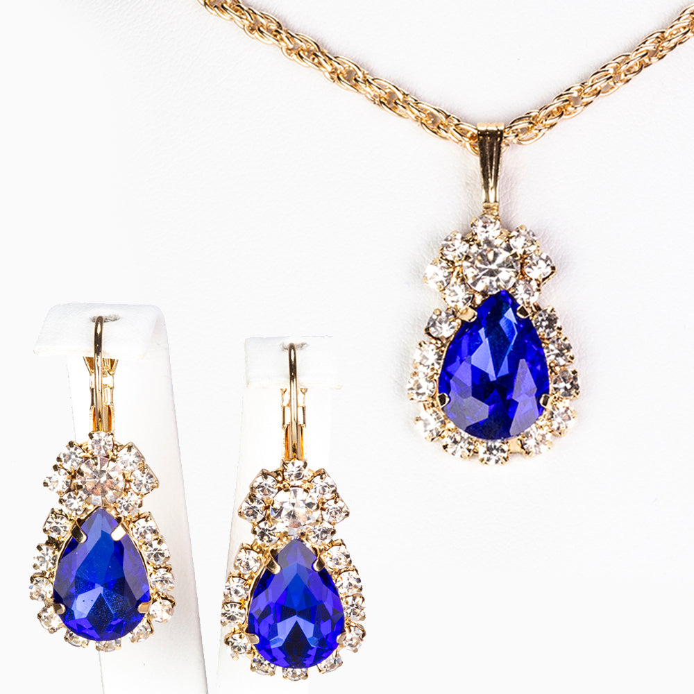 Schmuckgarnitur aus aus goldplattierter Legierung mit blauem Emporia®-Kristall 2 