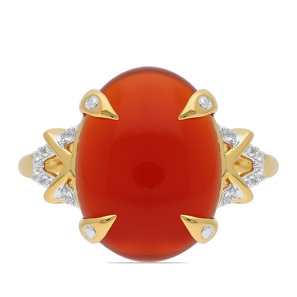 Goldplattierter Silberring mit rotem Onyx und weißem Topas 4 