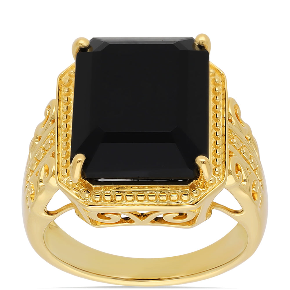 Goldplattierter Silberring mit schwarzem Onyx