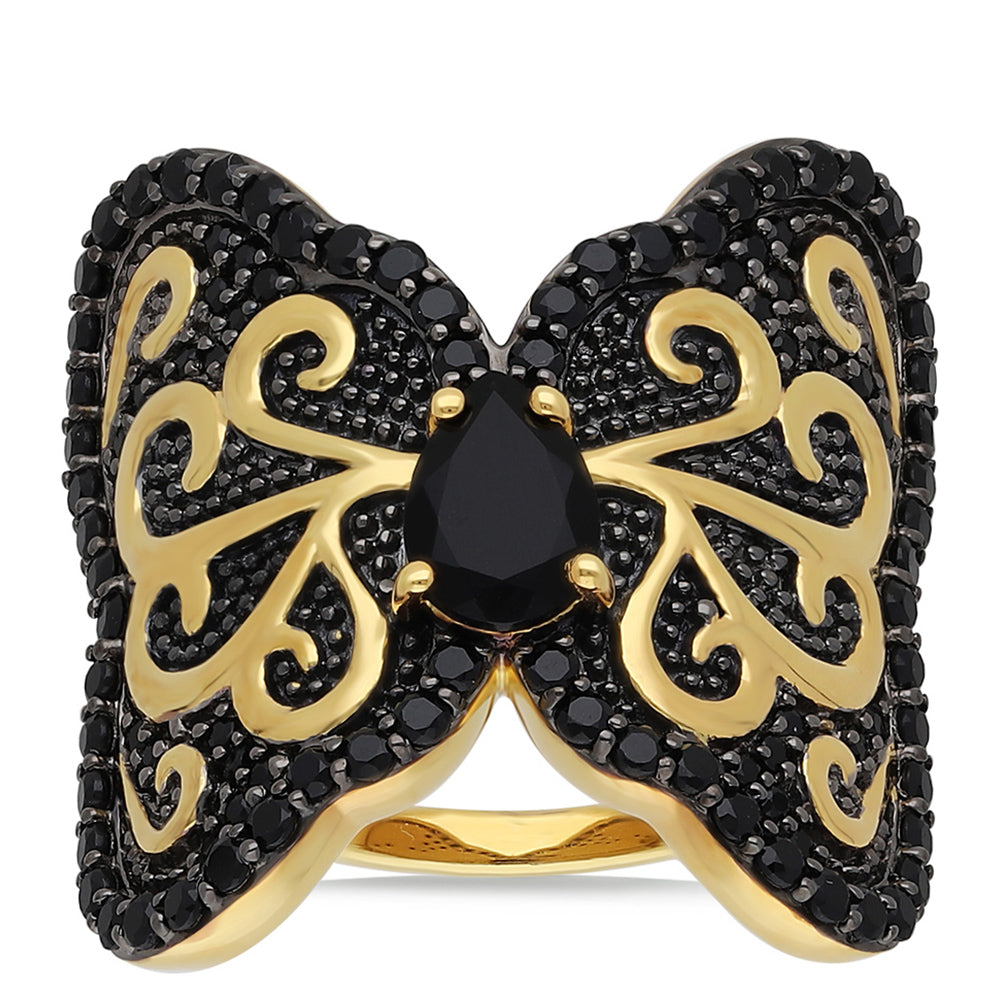 Goldplattierter Silberring mit schwarzem Onyx und schwarzem Spinell 1 