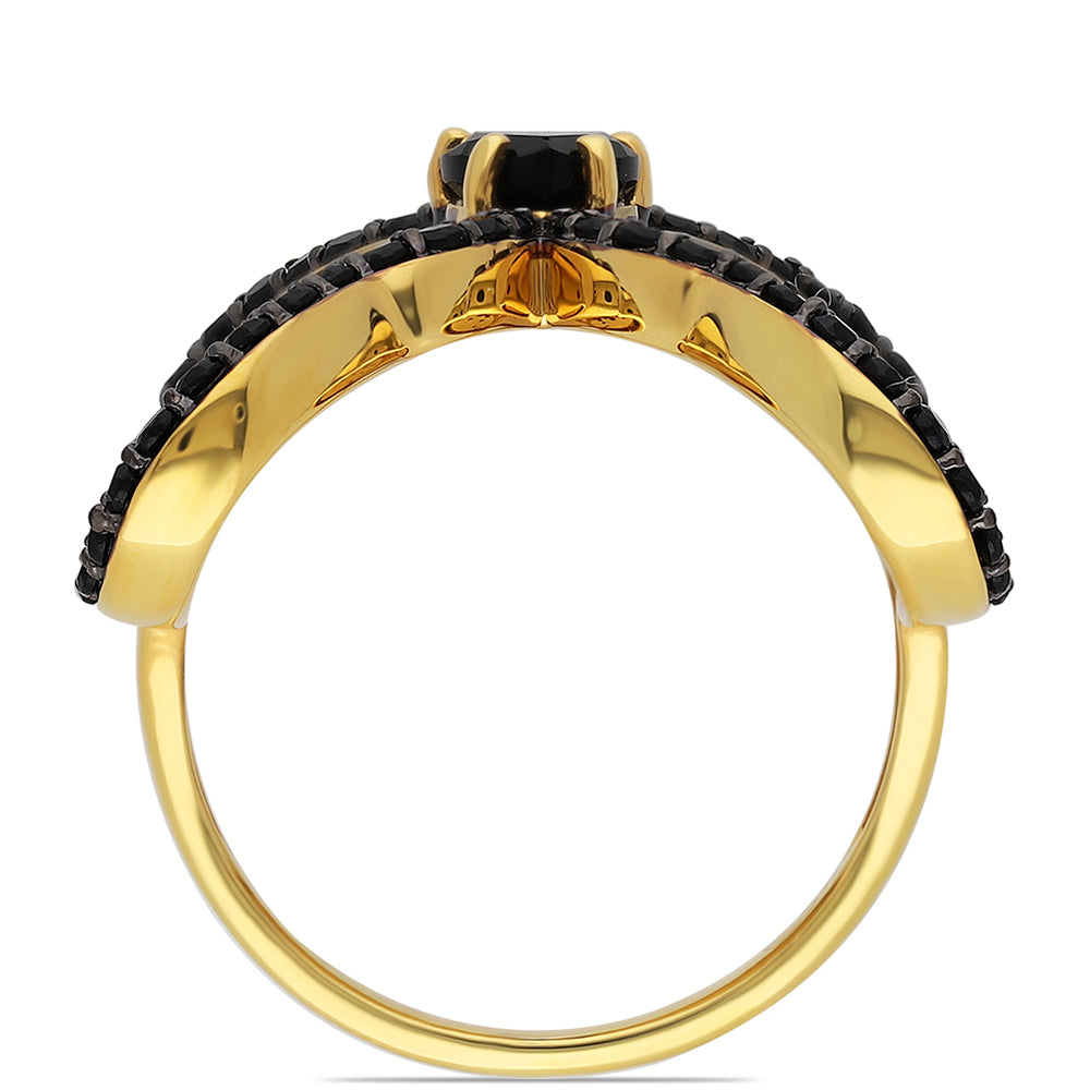 Goldplattierter Silberring mit schwarzem Onyx und schwarzem Spinell