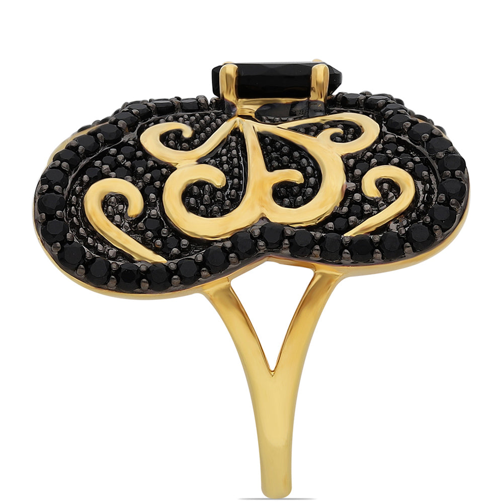 Goldplattierter Silberring mit schwarzem Onyx und schwarzem Spinell