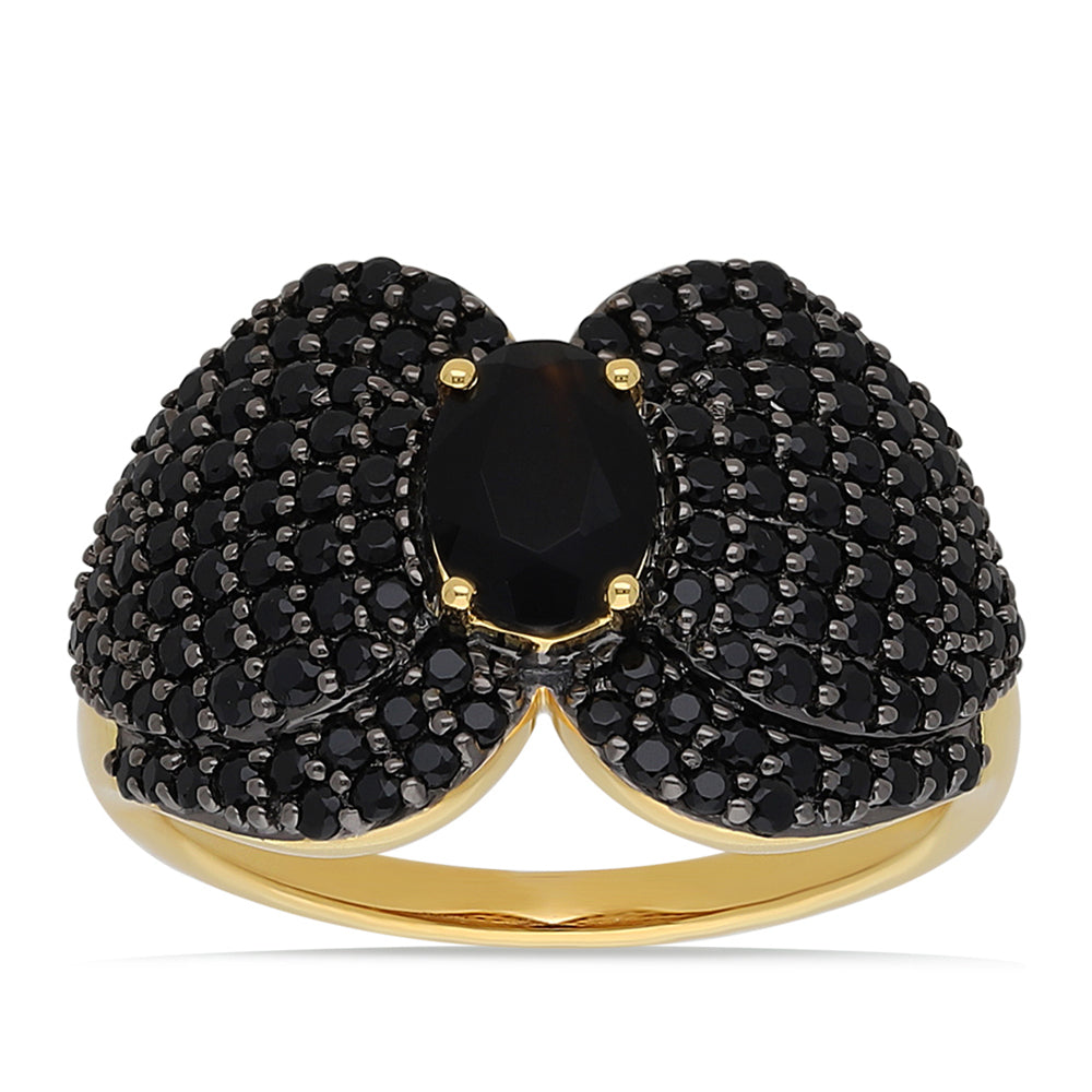 Goldplattierter Silberring mit schwarzem Onyx und schwarzem Spinell